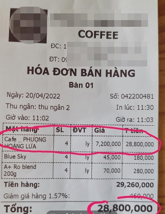 Sự thật về 4 ly cà phê giá 28,8 triệu đồng ở Lâm Đồng