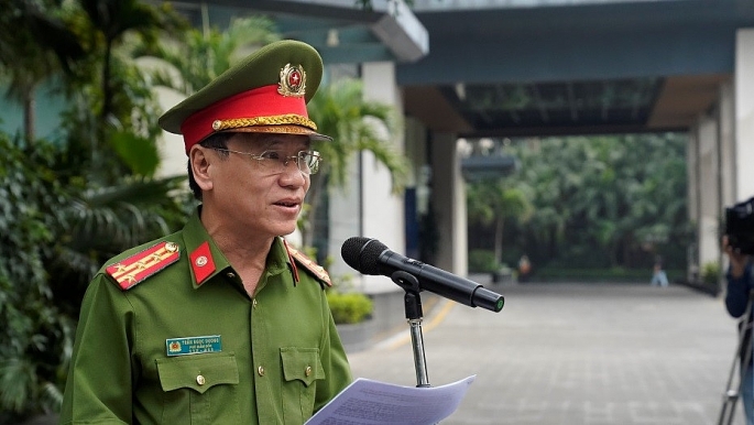 Đại tá Trần Ngọc Dương - Phó Giám đốc CATP Hà Nội phát biểu tại buổi diễn tập.
