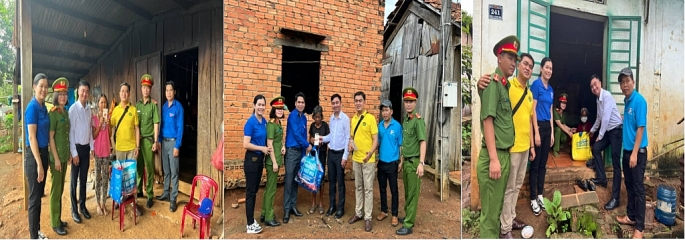 Vượt đường xa, đoàn thiện nguyện đến thăm 3 hộ đồng bào dân tộc thiểu số neo đơn, lớn tuổi: Thị Trư, Thị Gia Rớt, Thị Vung (từ trái qua phải).