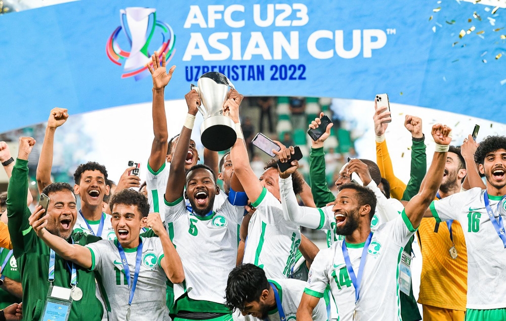 Niềm vui của các cầu thủ Ả rập Xê út trong lần đầu tiên đăng quang tại Cúp bóng đá U23 châu Á.