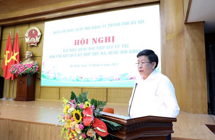 Phó Chủ tịch UBND TP Hà Nội Dương Đức Tuấn phát biểu tại hội nghị. 