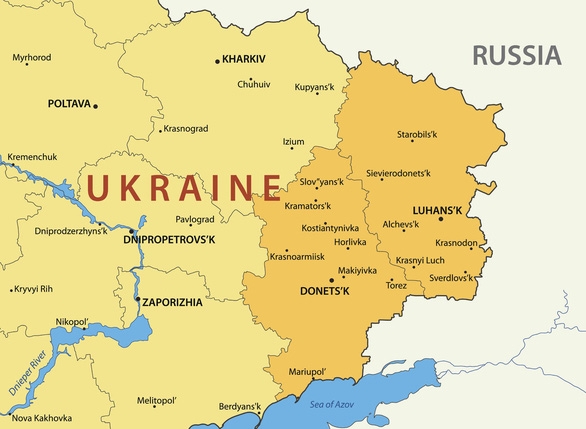 Bản đồ khu vực Donbass, miền đông Ukraine, bao gồm Donetsk và Lugansk (Luhansk) - Ảnh: GETTY