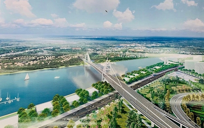 Cầu Nguyễn Trãi nối liền với Đại lộ Bắc Nam VSIP Hải Phòng.