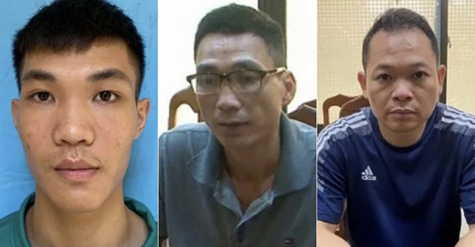 3 đối tượng Hứa Mạnh Cường, Hoàng Văn Thư, Nguyễn Xuân Đạt (từ trái qua).