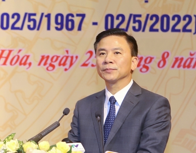 ông Đỗ Trọng Hưng, Ủy viên Trung ương Đảng, Bí thư Tỉnh ủy, Chủ tịch HĐND tỉnh Thanh Hóa phát biểu tại buổi lễ