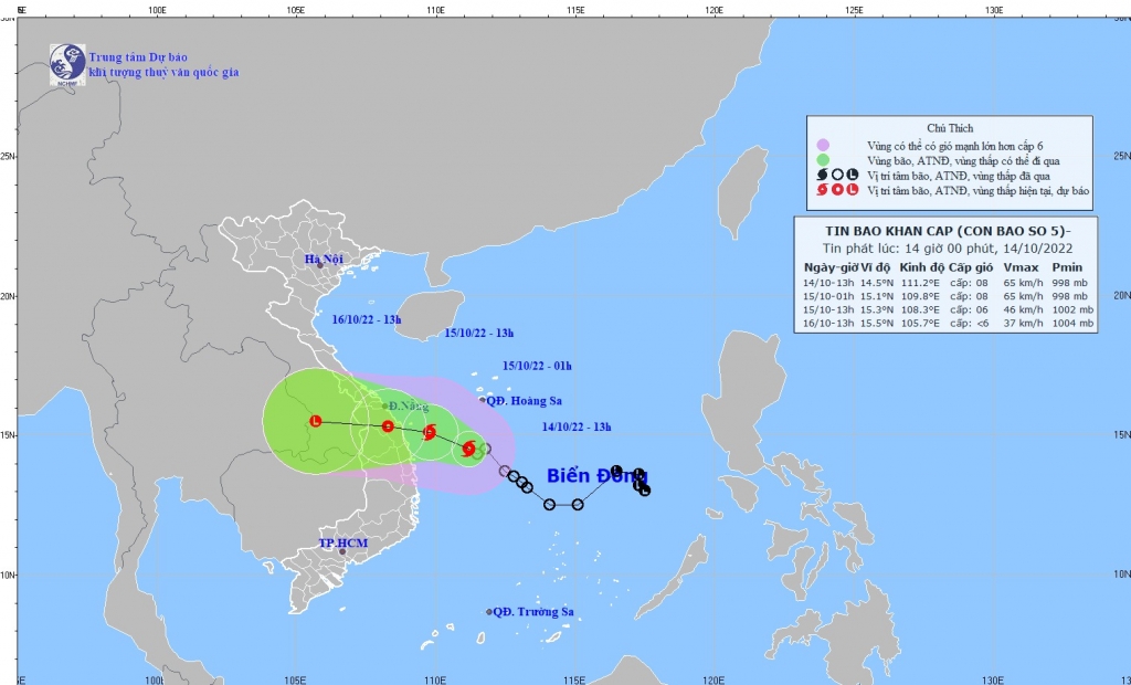 Áp thấp nhiệt đới mạnh lên thành bão số 5, hướng vào Đà Nẵng - Quảng Ngãi