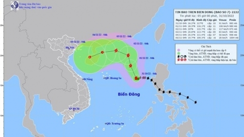 Thời tiết ngày 31/10: Bão số 7 mạnh cấp 10 có xu hướng mạnh lên