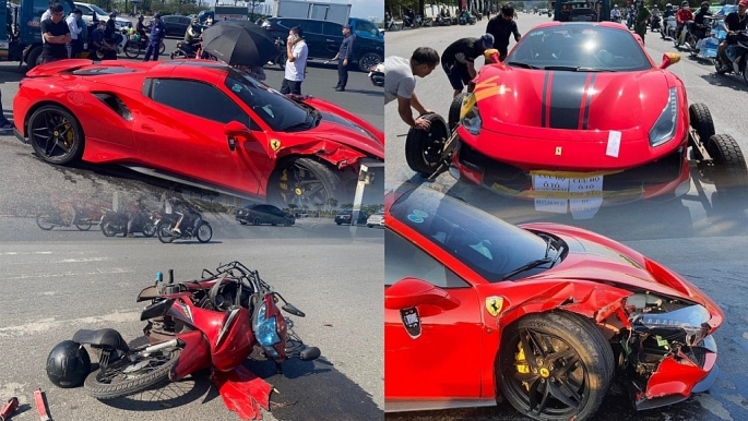 Hiện trường vụ siêu xe Ferrari 488 va chạm với xe máy khiến một người tử vong