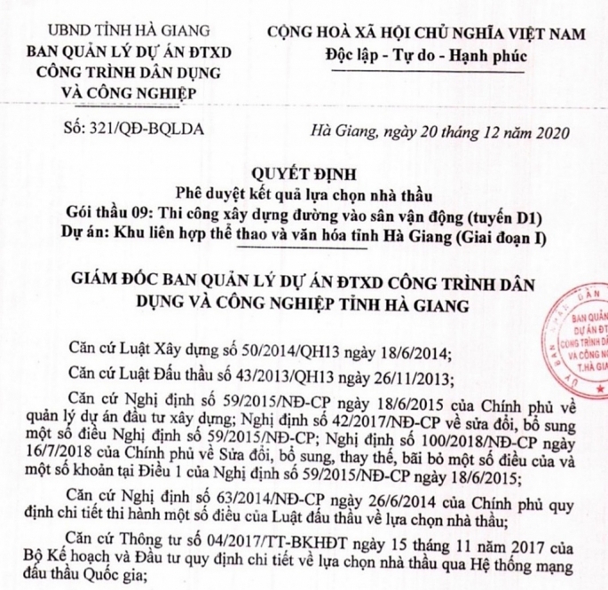 C ty TNHH Huy Hoàn không đủ điều kiện nhưng vẫn được Ban QLDA ĐTXD công trình DD&CN tỉnh Hà Giang phê duyệt kết quả lựa chọn nhà thầu	 Ảnh: G.B