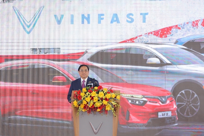 Thủ tướng Chính phủ Phạm Minh Chính phát biểu tại sự kiện Lễ xuất khẩu xe ô tô điện VinFast.