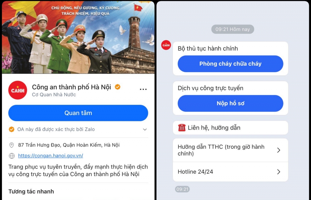 Thực hiện thủ tục hành chính công trong lĩnh vực PCCC&CNCH qua tài khoản Zalo