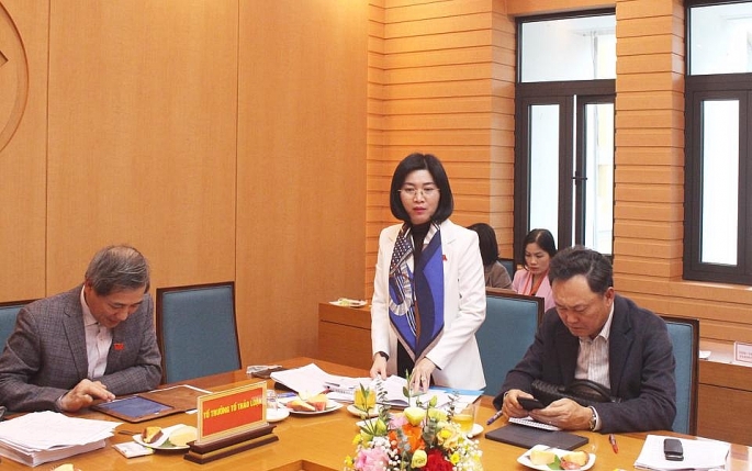 Phó Chủ tịch HĐND TP Phùng Thị Hồng Hà phát biểu tại Tổ thảo luận. 