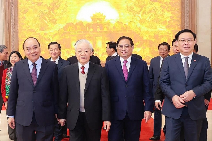 Tổng Bí thư Nguyễn Phú Trọng và các đồng chí lãnh đạo Đảng, Nhà nước đến dự Hội nghị 