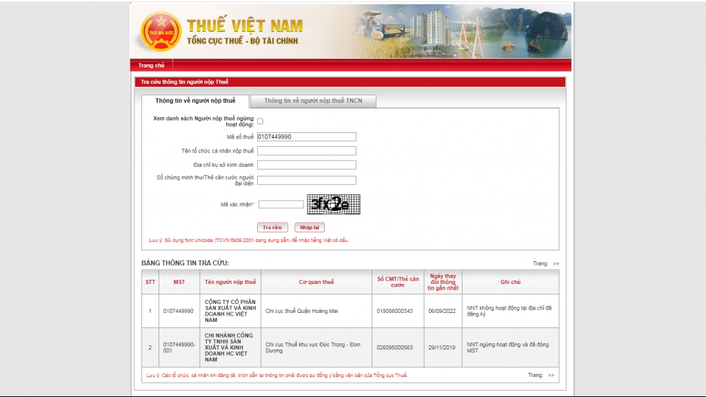 Công ty HC Việt Nam không hoạt động tại địa chỉ đã đăng ký nhưng vẫn nộp thuế điện tử