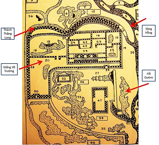 Vị trí của Giảng Võ trường trong bản đồ Hà Nội xưa
