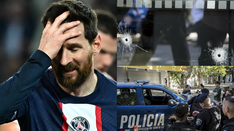 Vết đạn bắn vào cửa hàng Unico thuộc sở hữu của vợ chồng Lionel Messi tại thành phố Rosario, Argentina. (Ảnh: AP)