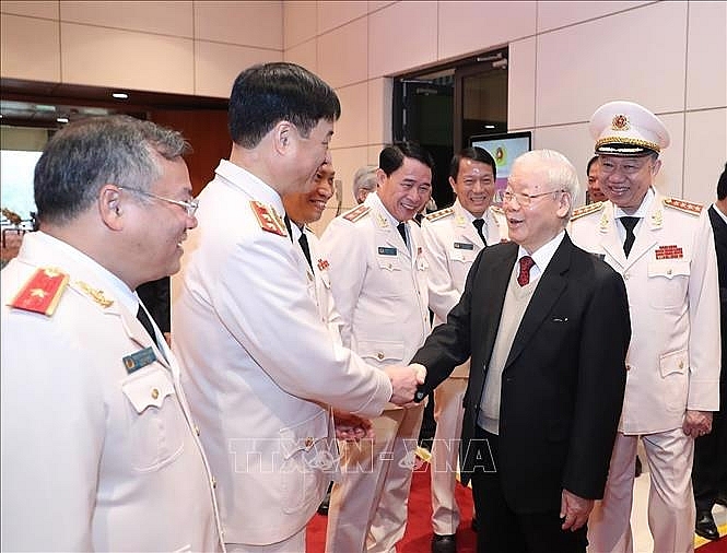 Tổng Bí thư Nguyễn Phú Trọng với các đại biểu dự lễ kỷ niệm. Ảnh: Trí Dũng/TTXVN