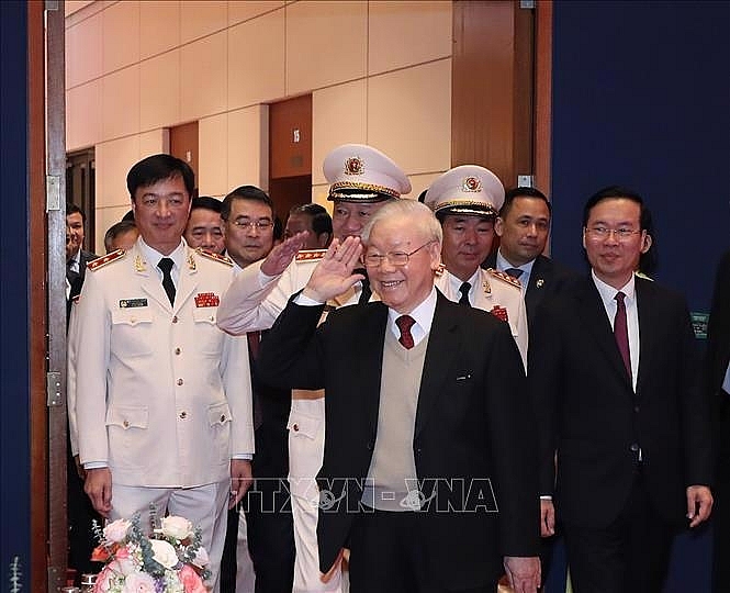 Tổng Bí thư Nguyễn Phú Trọng và Chủ tịch nước Võ Văn Thưởng tới dự buổi lễ. Ảnh: Trí Dũng/TTXVN