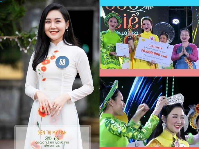 Biện Thị Mỹ Linh, thí sinh đoạt giải nhất áo dài hoa cúc biển năm 2023 của thị xã Cửa Lò, Nghệ An