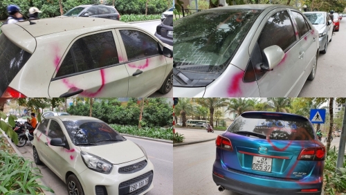Đang làm rõ vụ xe ô tô đỗ ven đường bị xịt sơn ở Hà Nội