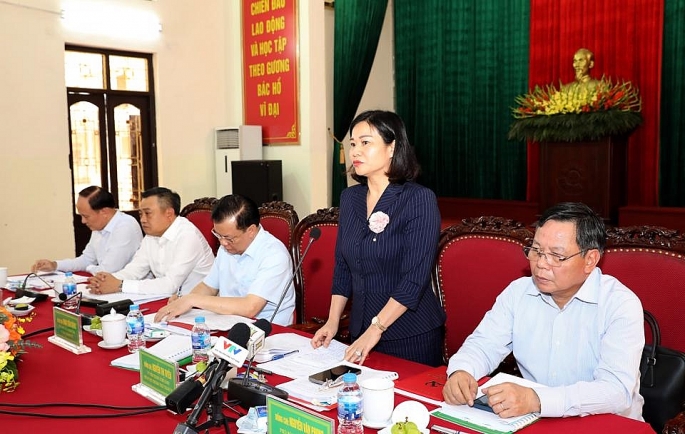 Phó Bí thư Thường trực Thành uỷ Nguyễn Thị Tuyến phát biểu tại cuộc làm việc.