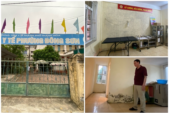 Trạm Y tế phường Đông Sơn với nhiều bức tường ẩm mốc, bong tróc.