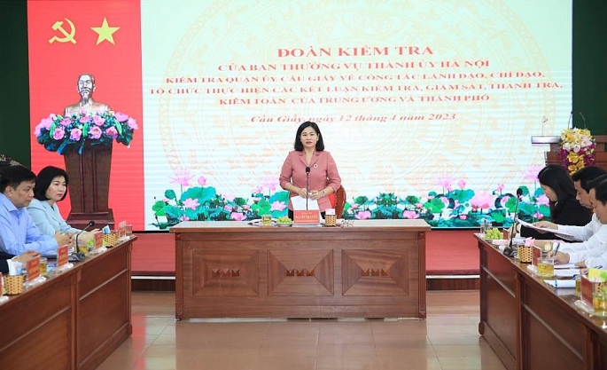 Phó Bí thư Thường trực Thành ủy Nguyễn Thị Tuyến phát biểu kết luận cuộc kiểm tra.