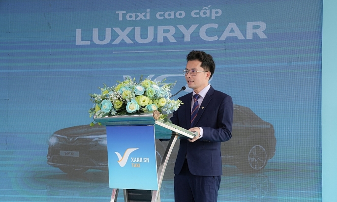 Ông Nguyễn Văn Thanh - Tổng giám đốc Công ty GSM giới thiệu về dịch vụ Taxi Xanh SM sẽ chính thức triển khai tại TP.HCM từ ngày 30/4/2023.