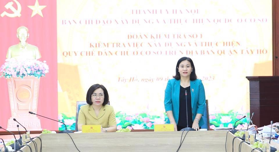 Phó Bí thư Thường trực Thành uỷ Nguyễn Thị Tuyến phát biểu tại cuộc kiểm tra.