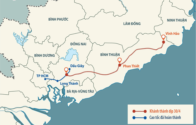 Các tuyến cao tốc này hoàn thành đã kết nối cao tốc TP HCM – Long Thành – Dầu Giây với sân bay quốc tế Long Thành và đoạn Vĩnh Hảo – Nha Trang với sân bay quốc tế Cam Ranh.