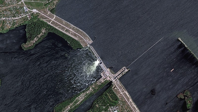 Hình ảnh vệ tinh về đập thủy điện Kakhovka trên sông Dnipro ở Kherson