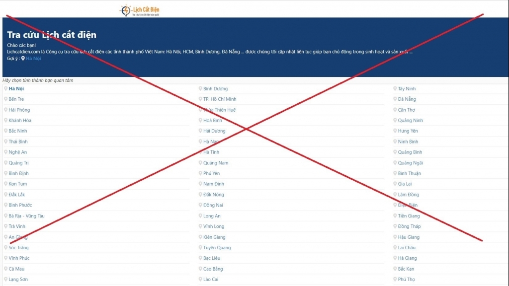 Cảnh báo xuất hiện website lạ thông tin sai về lịch cắt điện