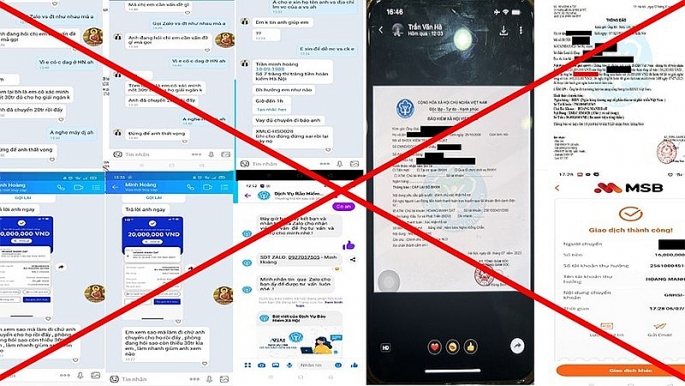 Hình ảnh tin nhắn mạo danh và giấy tờ giả mạo BHXH để lừa đảo NLĐ (Ảnh: Tổng hợp từ internet)
