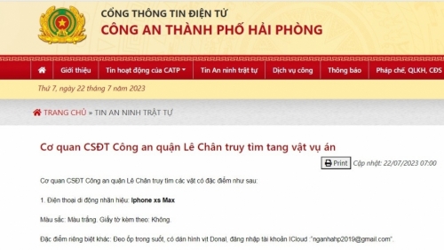 Hải Phòng: Cơ quan CSĐT Công an quận Lê Chân truy tìm tang vật vụ án