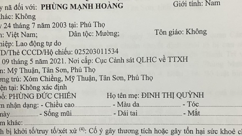 Yêu cầu Phùng Mạnh Hoàng, kẻ cố ý gây thương tích ra đầu thú để nhận sự khoan hồng