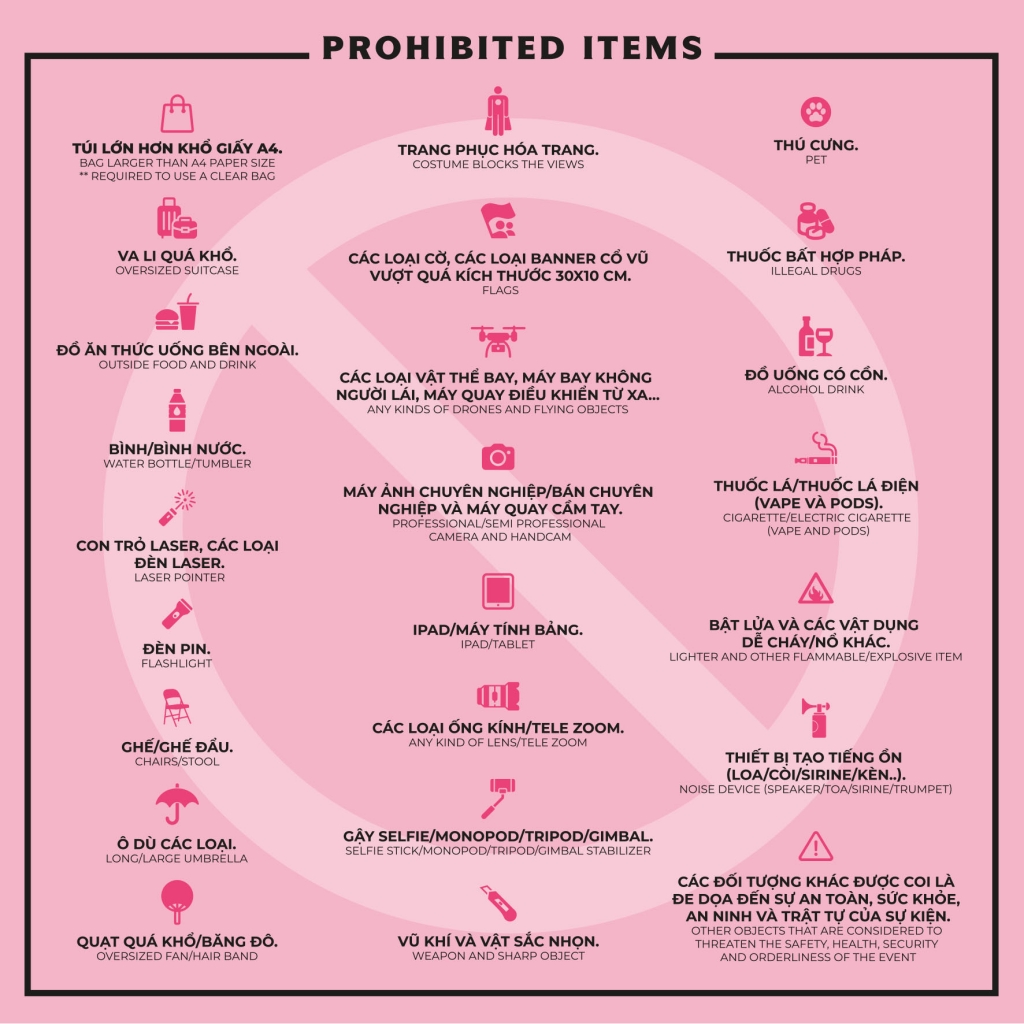 Danh sách những vật dụng bị cấm mang vào concert BLACKPINK