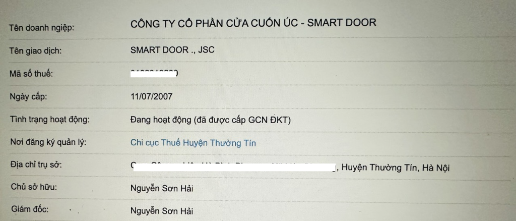 -	Thông tin của Cty CP Cửa cuốn Úc-SmartDoor được niêm yết. Ảnh: Nhật Nam