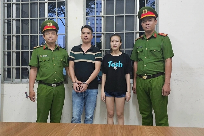 Nguyễn Thành Liêm và Hà Thuỵ Vân Anh tại thời điểm bị bắt giữ Ảnh: CA cung cấp