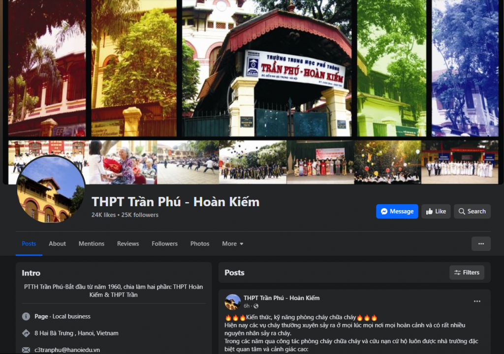 Cảnh báo trang Fanpage giả mạo Trường THPT Trần Phú – Hoàn Kiếm chưa rõ mục đích
