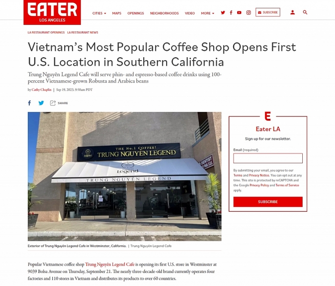 Sau Trung Quốc, Trung Nguyên Legend khai trương quán cà phê đầu tiên tại Mỹ
