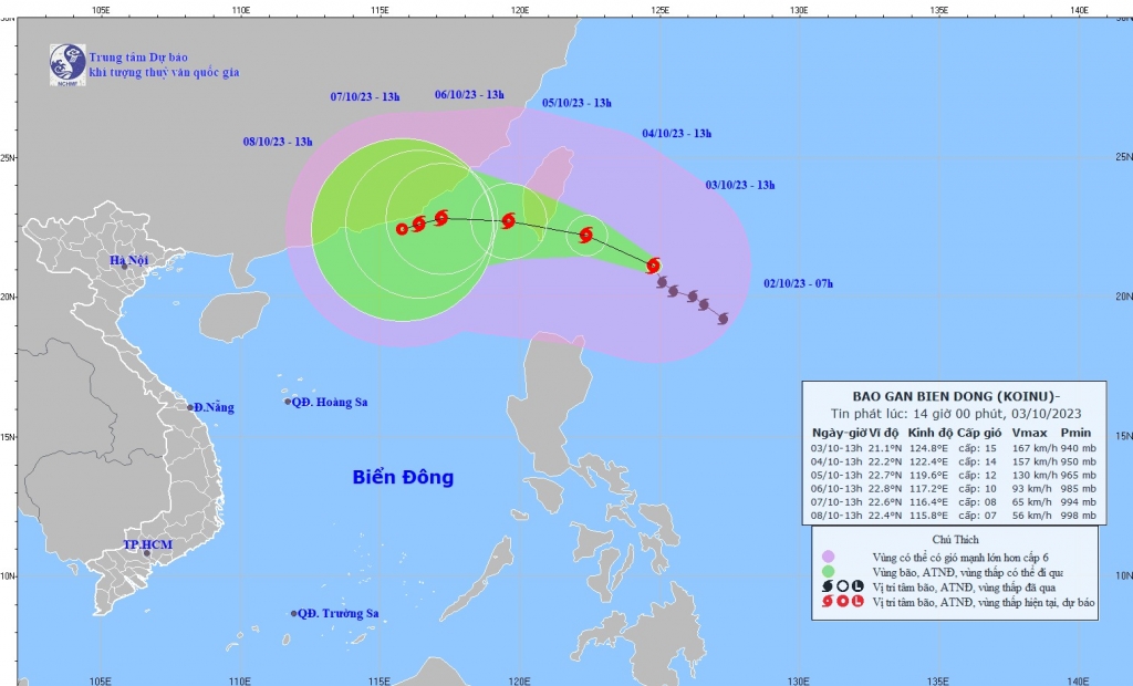 Bão KOINU mạnh cấp 15, giật trên cấp 17 sắp vào Biển Đông