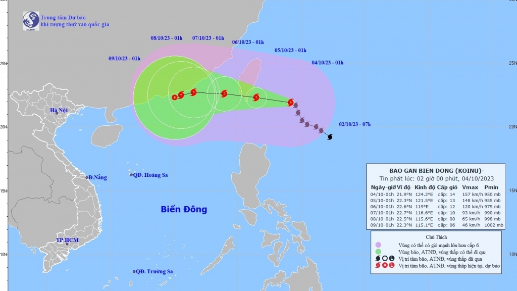 Thông tin mới nhất về cơn bão Koinu: Di chuyển theo hướng Tây Bắc, đang hướng vào Biển Đông