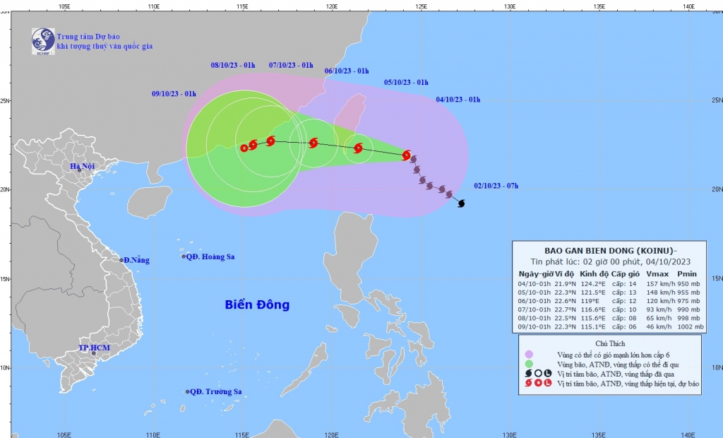 Thông tin mới nhất về cơn bão Koinu: Di chuyển theo hướng Tây Bắc, đang hướng vào Biển Đông