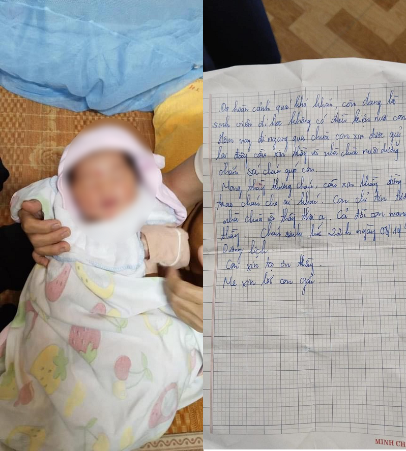 Xót xa xé gái 2 ngày tuổi bị bỏ rơi tại cổng chùa trong đêm cùng bức thư nhói lòng
