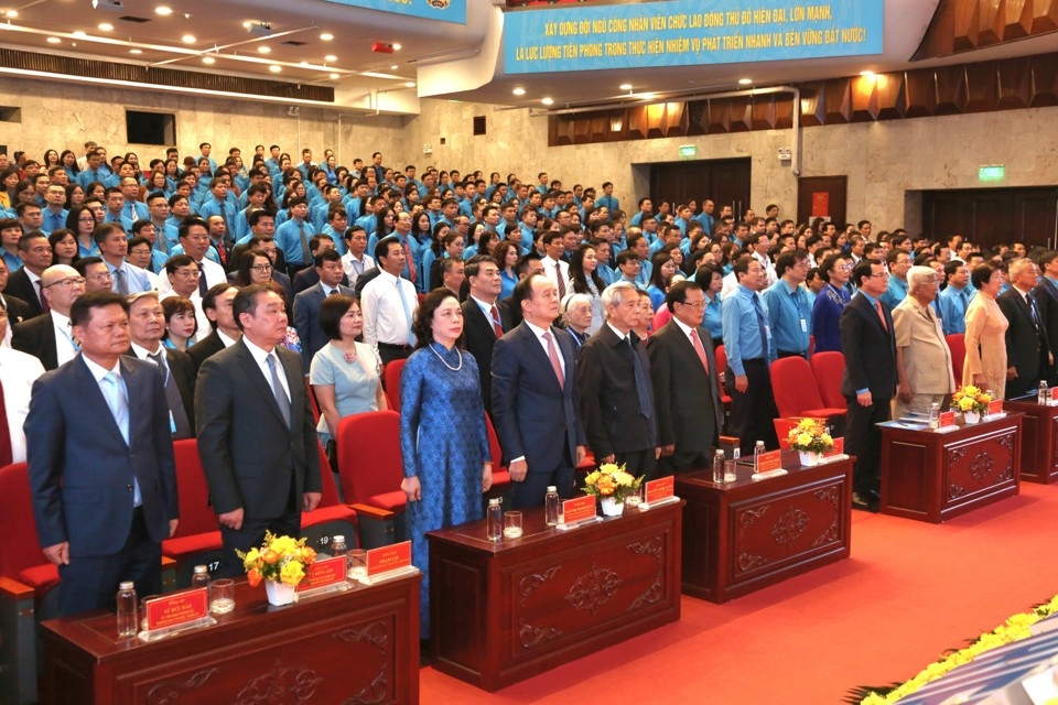 Các đại biểu tham dự phiên trọng thể Đại hội Công đoàn TP Hà Nội lần thứ XVII, nhiệm kỳ 2023-2028
