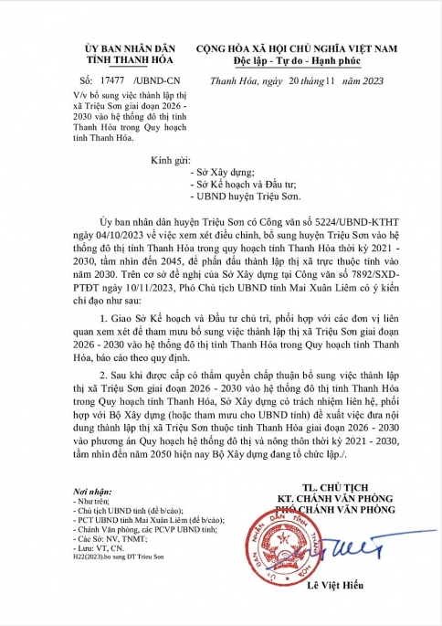 Văn bản của UBND tỉnh Thanh Hóa 