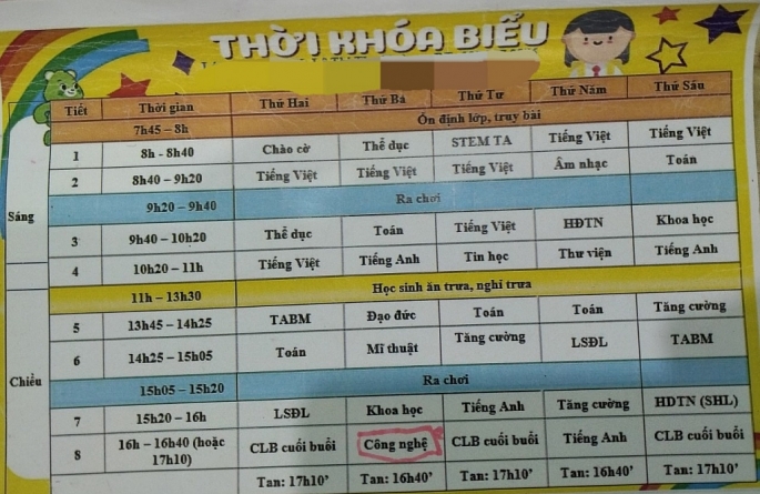 Học sinh phải “chạy đua” học tiếng Anh theo lịch thời khóa biểu hàng ngày. Ảnh: Mộc Miên