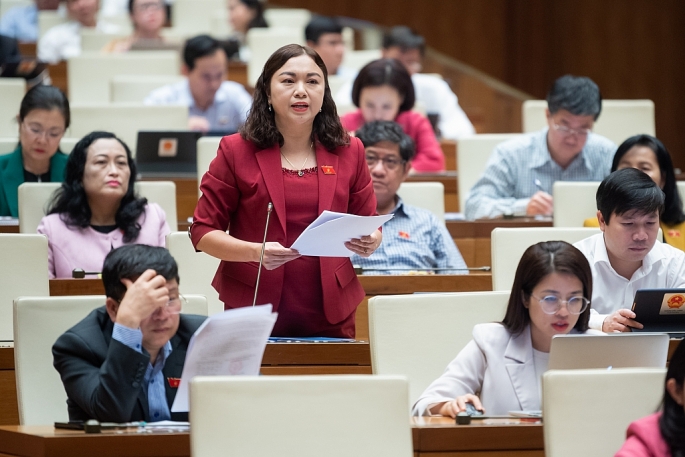 Đại biểu Đặng Bích Ngọc, Đoàn đại biểu quốc hội tỉnh Hòa Bình phát biểu tại hội trường, kỳ họp thứ 6, quốc hội khóa XV, ngày 24/11.    Ảnh: Nguyễn Đăng