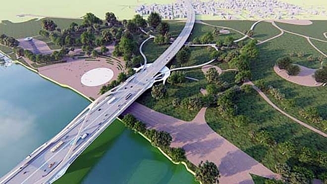 Phối cảnh phần kết nối cầu Trần Hưng Đạo với hạ tầng giao thông khu vực phía quận Long Biên. Ảnh: N. Y