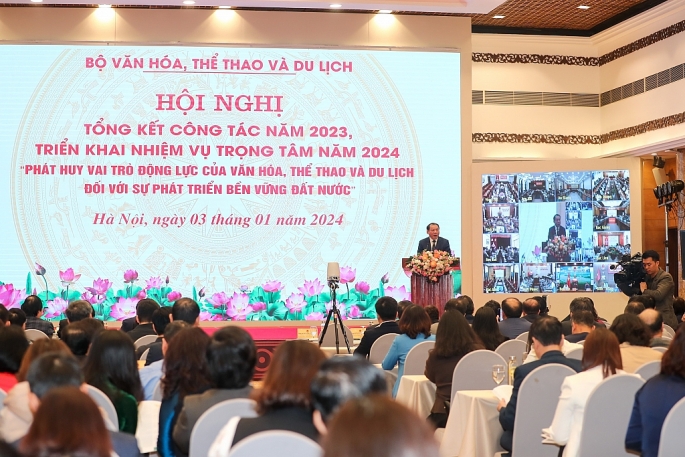 Hội nghị tổng kết công tác năm 2023, triển khai nhiệm vụ năm 2024 đạt được kết quả quan trọng của ngành VH,TT&DL.        Ảnh: Nam Nguyễn 